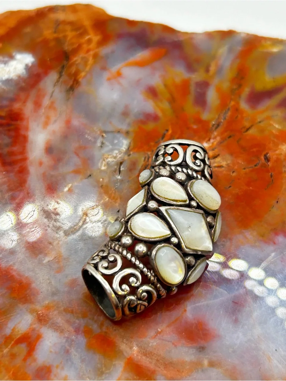 Vintage Sterling Silver Mother of Pearl Shell Pendant